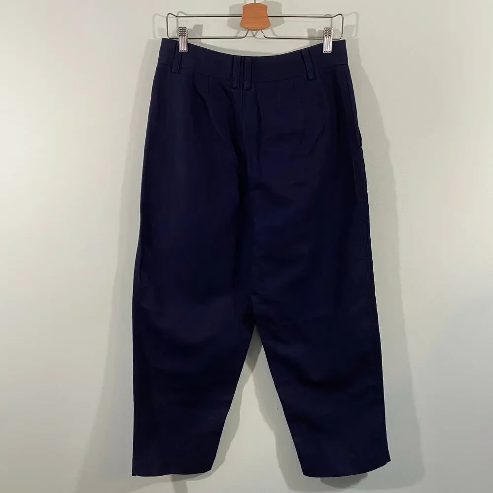 Banana Republic Women's Navy Wide Leg Ankle Linen Blend Pants Size 6 NWT